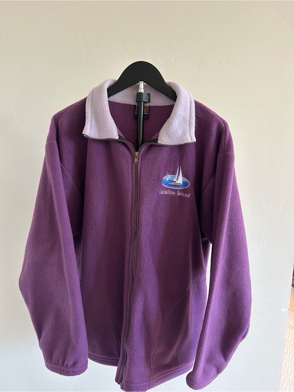 Vintage Tipsy Catalina Island Purple Fleece Jacket L Made in USA Sailboat